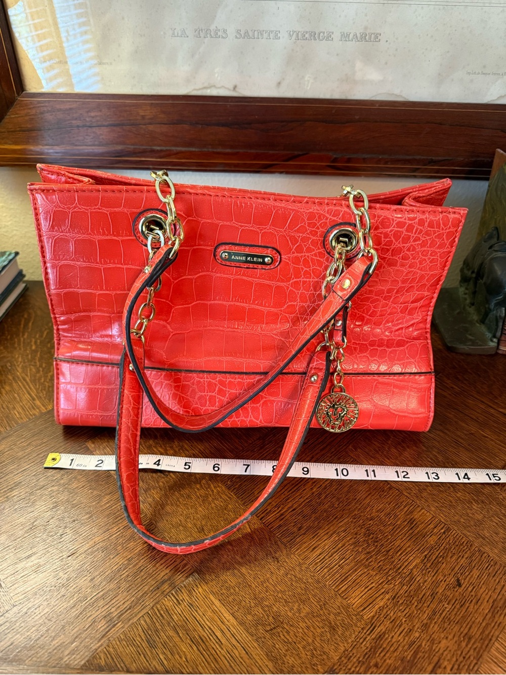 Anne Klein Red Croc-Embossed Shoulder Tote with Gold Hardware